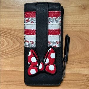 Disney Minnie Mouse Polka Dot & Bow Stripe Wallet With ID Window Black Red